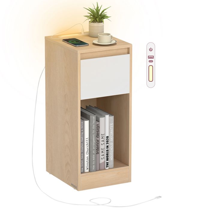 Hzuaneri Tables De Nuit Lot De 2 Avec éclairage LED, Tables De Chevet