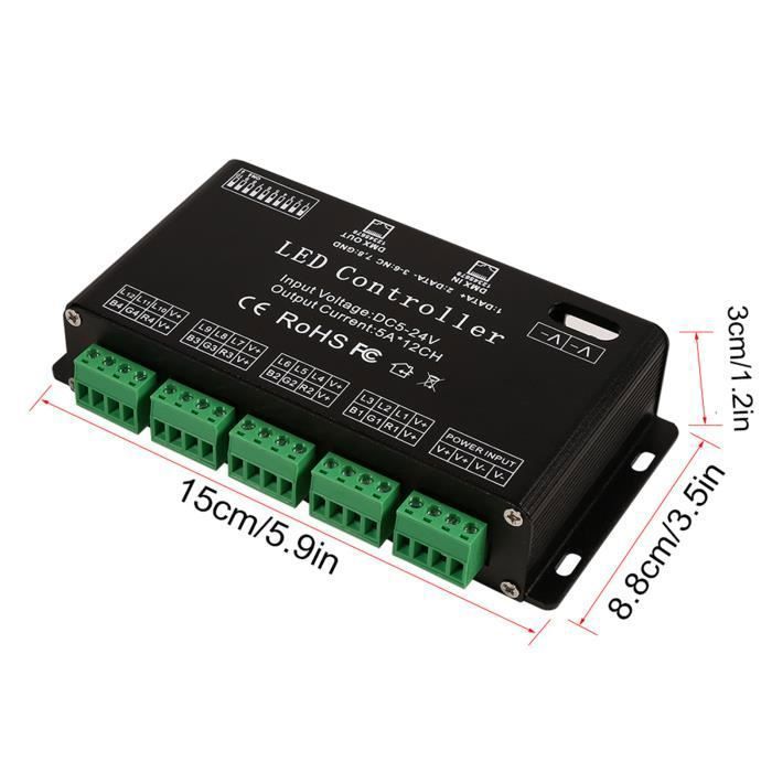Décodeur DMX DC5V-24V 6 canaux RGB LED de contrôle DMX décodeur pilote ...