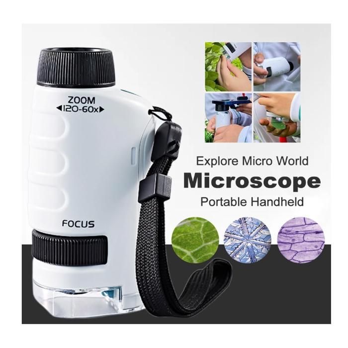 Microscope Enfant Portable 60x-120x Bleu - Mini Microscope Poche Avec Échantillons - Cadeau Éducatif