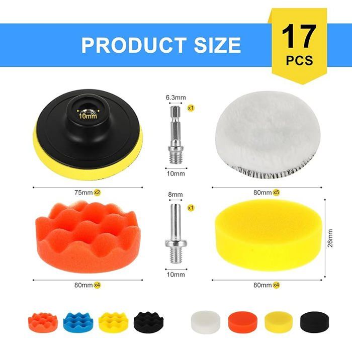Kit de Polissage Voiture 80mm (17 Pièces) - Pad et Disque avec Kit de Polissage Voiture 80mm (17 Pièces) - Pad et Disque avec