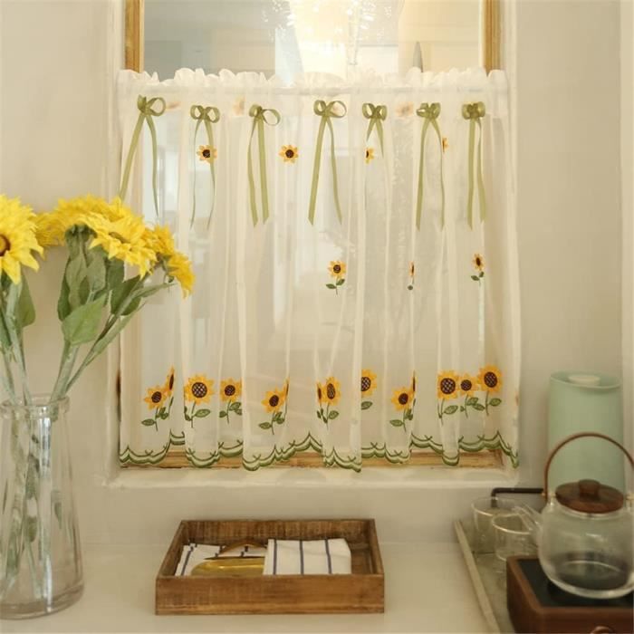 Rideau Voilage Brise-bise Rideaux Court Cuisine Romantique Broderie de ...