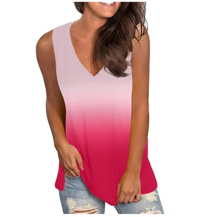 AUSELILY Débardeur Col V Femme - T-Shirt Sans Manches Décontracté Été Lâche