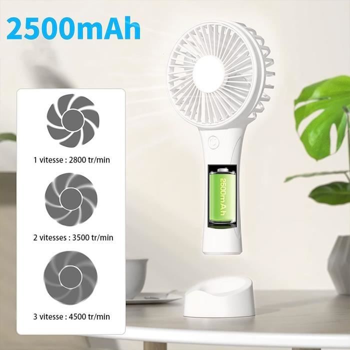 Ventilateur de poche, ventilateur à main de brumisation 3 en 1, mini  ventilateur portable rechargeable à piles, vitesse réglable 3 (blanc)