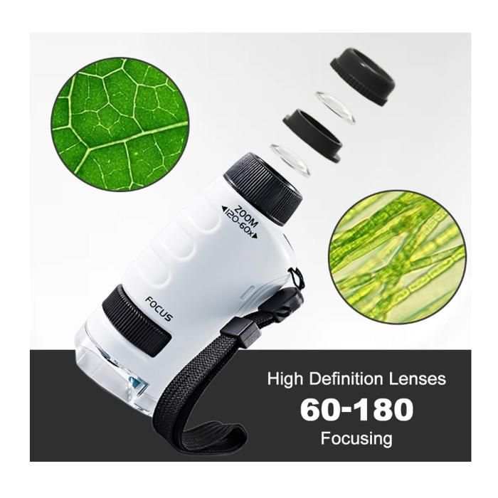 Microscope pour Enfants 60X-120X Zoom Lentille Adolescents de Poche pour Enfants Éducatif Science Loupe Portative Garçons Filles Anniversaire Jouet Scientifique Blanc