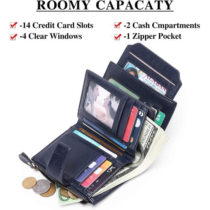 Portefeuille Femme Cuir Vulkitty RFID Beige - Petit Porte Monnaie Avec Porte Cartes, Fermeture Éclair | Protection Anti-Scan