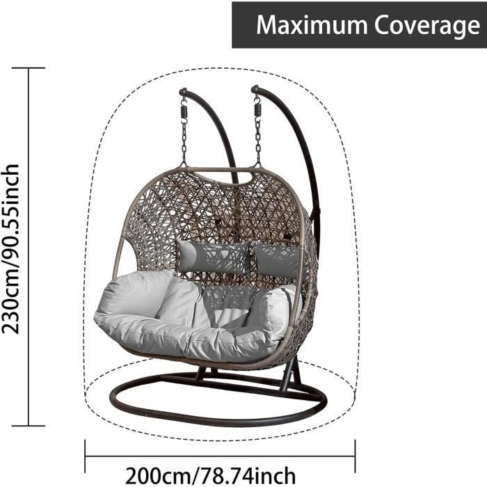Housse De Protection Pour Chaise œuf Double Extérieur - Imperméable, 230x200 Cm, Noir/gris - Avec Sac De Rangement