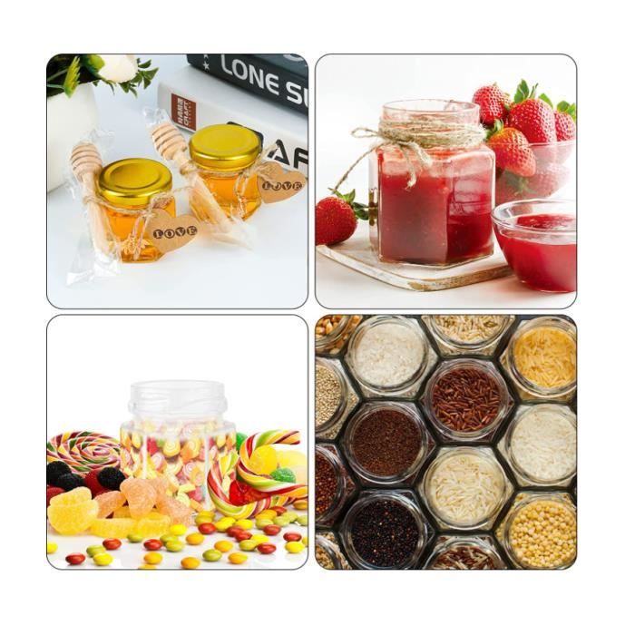 20 Pots à Miel En Verre Hexagonaux 45ml - Avec Cuillères Bois, Pendentifs Abeille, étiquettes Kraft - XiYee