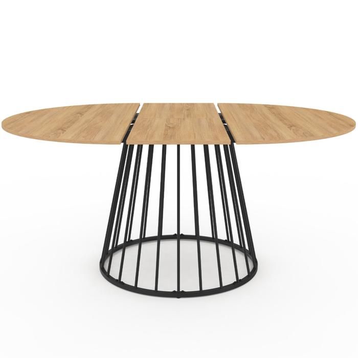 Table Ronde Maison Extensible Table à manger ronde extensible - IDMARKET - YUNA - Bois et noir - 4-8 ...