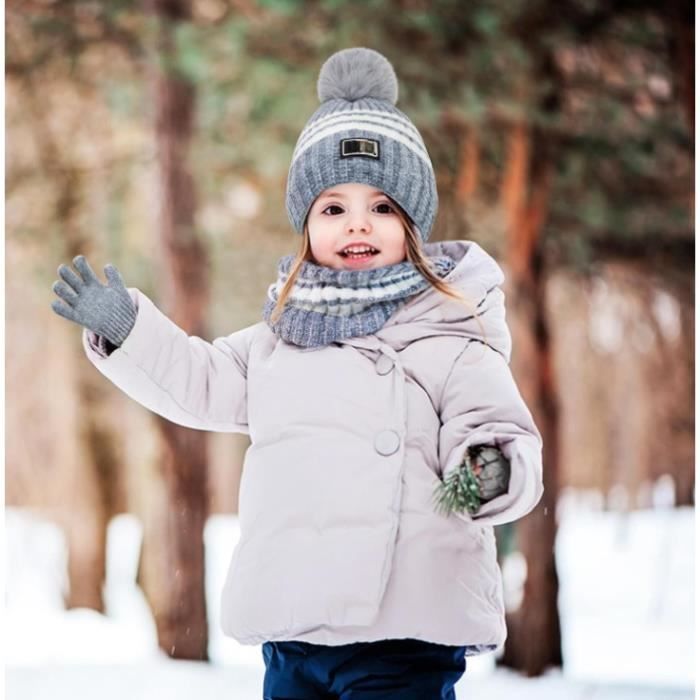 Ensemble Bonnet Écharpe Gant Garçon et Fille 3 en 1 Bonnet Enfant Hiver  Tricoté avec Pompon Cache - Set de 3 Pièces Bonnet - bleu Rose de chrome  étain - Cdiscount Prêt-à-Porter