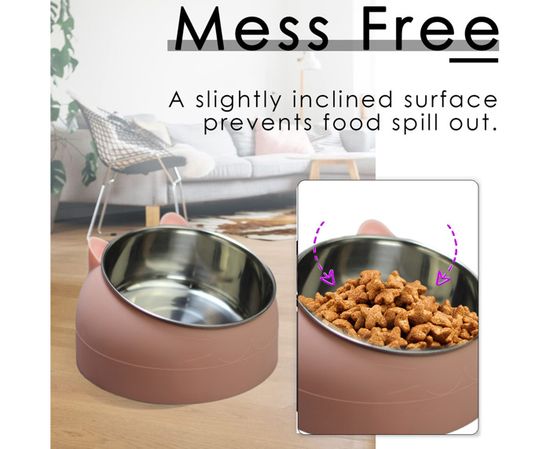 Gamelle Pour Chat En Acier Inoxydable De 250 Ml, Surélevée Et Inclinée