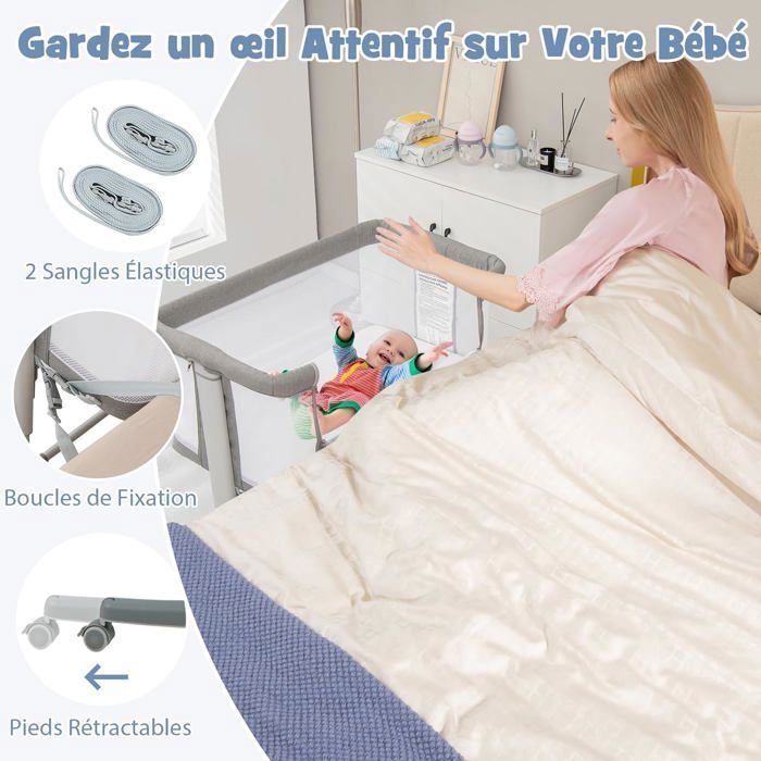 4 en 1 Lit Cododo Bébé avec Matelas Doux & Filet, Charge 9kg (Beige) | Leroy Merlin
