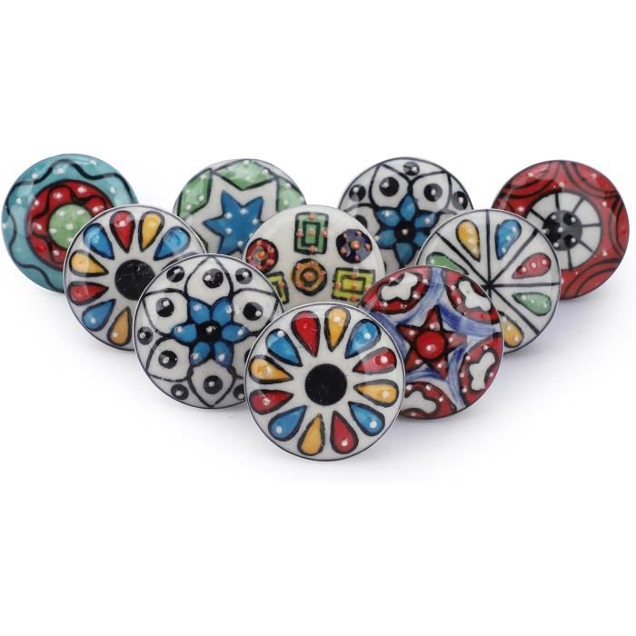 Lot De 6 Boutons Anciens Style Art Déco - Marron Effet Mosaïque, Diamètre 2.1 Cm, Référence 2785 - Occasion