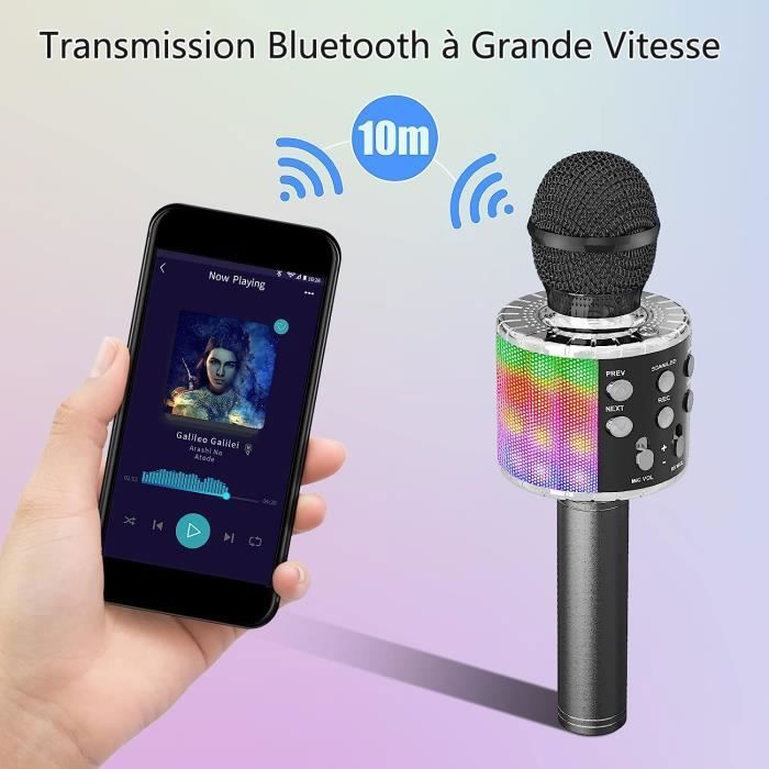 HLONK Microphone de Karaoké Sans Fil Bluetooth pour Enfants Microphone de Chant avec Lumières LED Machine de Karaoké Micro Portable Haut-Parleur Lecteur Enregistreur Jouets de Fête d'Anniversaire