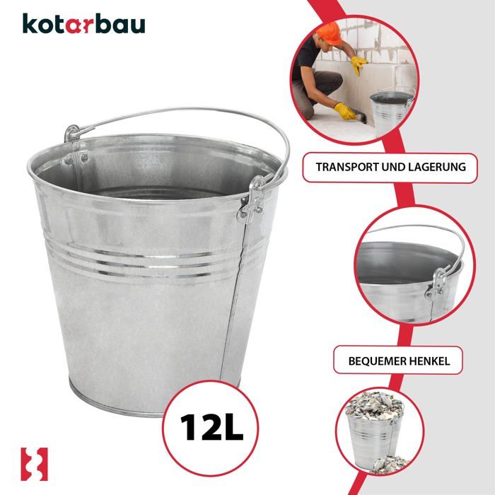 KOTARBAU® Seau à Eau 10L Robuste Galvanisé, en Acier Poignée KOTARBAU® Seau à Eau 10L Robuste Galvanisé, en Acier Poignée
