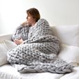 SALALIS Couverture tricotée épaisse et confortable Cosy Chunky Knitted Blanket Handmade Fil Pet Bed Chair Sofa vente textiles Gris-0