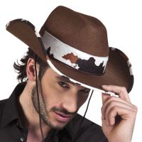 Chapeau de cowboy texan adulte - Marron - Bandeau impression peau de vache tachetée