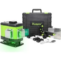 Huepar Niveau Laser Vert au Sol 3x360 Auto-nivellement Commutable à 360° Batterie Li-ion Rechargeable Télécommande Sac à