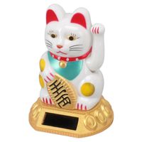 JIA Décoration de chat porte-bonheur chinois avec bras ondulant Statue à induction de lumière solaire Figurine (blanc)