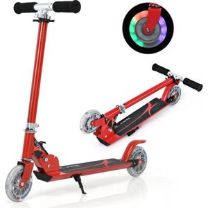 PATINETTE - TROTTINETTE COSTWAY Trottinette Enfant Pliable 2 Roues LED Clignotantes Hauteur Ajustable Charge Max 70kg Enfant de 4 à 14 Ans Patinette Rouge