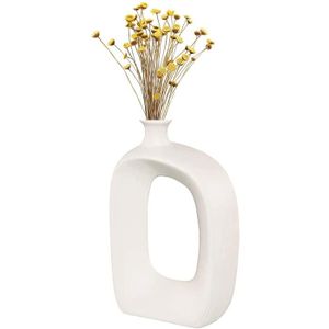 Pevfeciy Vase Blanc Ceramique Haute 21cm,S Vases Fleurs Sechees pour Salon Maison Bureau Vase Decoratif Design Table