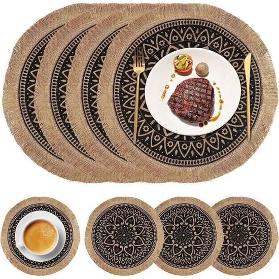 Lot De 8 Sets De Table Ronds Tressés 38,1 Cm - Vert Sauge, Résistants à La Chaleur, Pour Intérieur Et Extérieur - 6