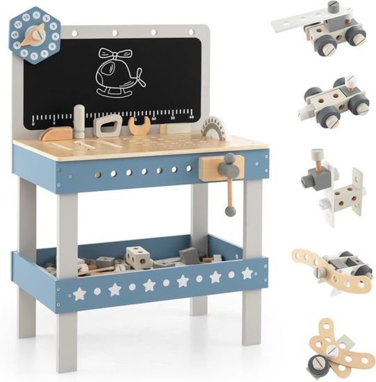 Établi D'Outils Enfants FORMIZON 46 Pièces - Perceuse Électrique, Jeu D'Imitation Bricolage - Cadeau Garçons Filles 3+ Ans