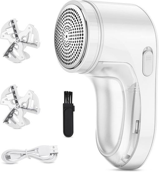 Rasoir Anti-Bouloche USB Rechargeable - Enlève Les Peluches Sur Vêtements, Pulls, Canapé - 2 Lames De Rechange Incluses