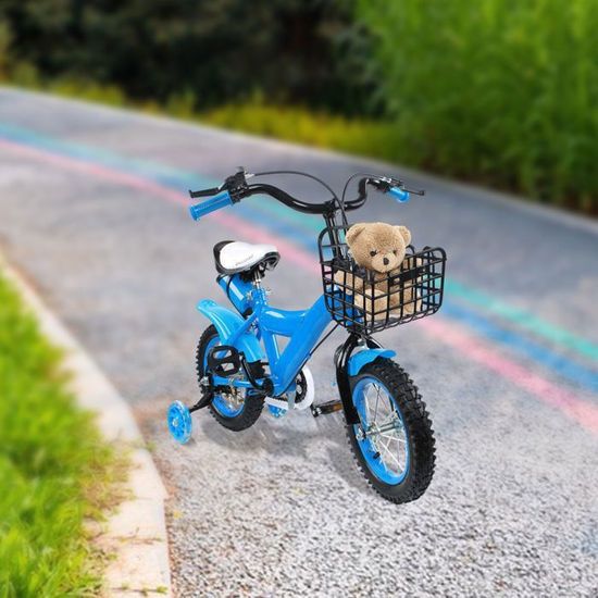 Vélo Enfant 16 Pouces Avec Roues Stabilisatrices - Pour 5 à 8 Ans (105-135 Cm) - Freins à Disque Avant, Selle Et Guidon Réglables - 7