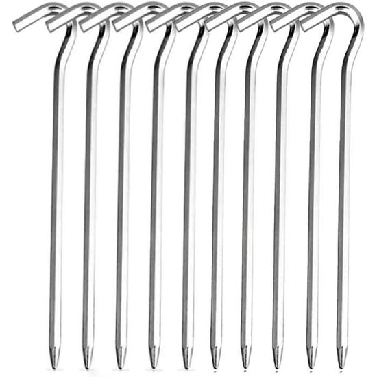 10 Piquets De Tente En Acier Galvanisé 30 Cm - Profil En V Pour Sols Sablonneux Et Herbeux