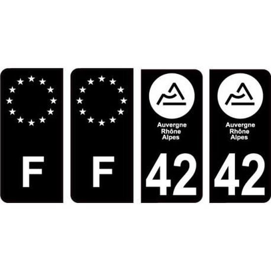 42 Loire nouveau logo Noir autocollant plaque immatriculation auto ville sticker Lot de 4 Stickers - Angles : arrondis