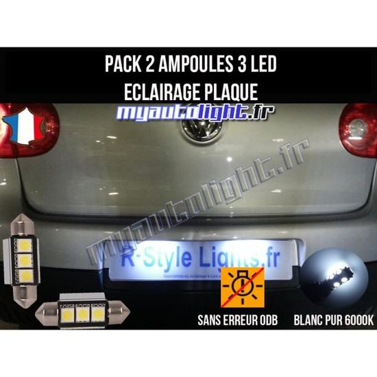 Pack de 2 modules led pour plaque d'immatriculation arrière de Volkswagen  Golf 7 - Anti-erreur ODB