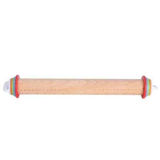 FB*Rouleau à patisserie en bois Rouleaux de pate à pain d'épaisseur réglable en bois poignée avec échelle pour cuisine