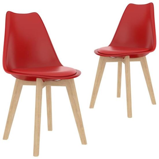 {Style Scandinave Moderne} Pack de 2 Chaises de salle à manger Chaise Salon Chaise à dîner - Contemporain Rouge Plastique ©58470