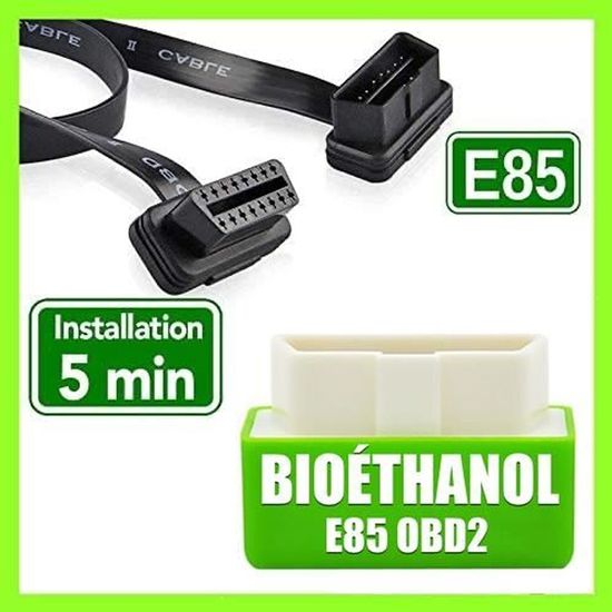 Boitier OBD2 Conversion E85 Bioéthanol véhicules Essence + Rallonge OBD + Valise Diagnostic Auto ELM327 USB - FlexFuel Kit Ethanol