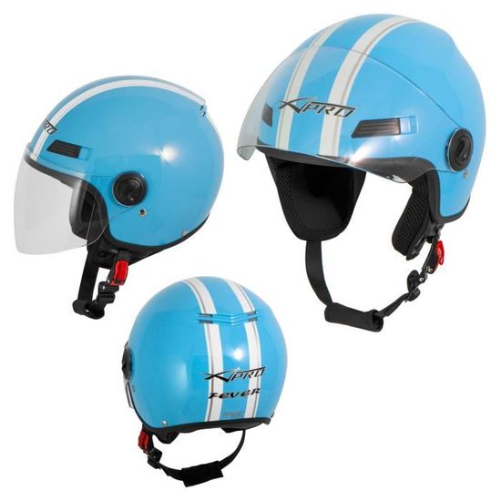Casque Jet Pour Scooter, Moto, Quad - Homologué ECE 22-06 - Taille M (57-58 Cm) - Visière Anti-rayures, Aérations Réglables - Bleu - 2