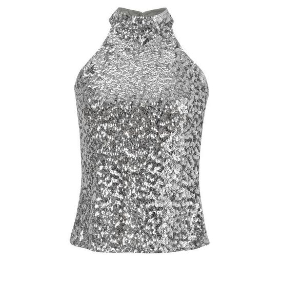 Haut Débardeur Sans Manches (Halterneck) Gris Et Argent - Taille 8 | Vêtement Occasion Soirée