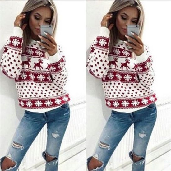 SWEATSHIRT Pull Noël Femme Manches Longues Col Rond Rigolo Noel Pull