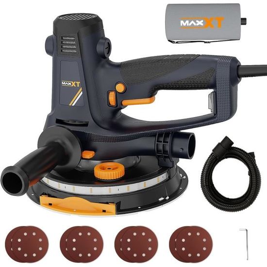 Ponceuse Murale MAXXT 810W Pour Plaques De Plâtre - Vitesse Variable 1500-2800 Tr/min, Diamètre 180mm, Aspiration Poussière, 8 Disques Inclus