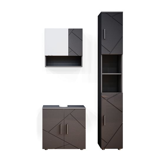Meuble Salle De Bain Complet Ensemble Salle De Bain Vicco Irma 3 Pièces - Anthracite/Chêne - Armoire Haute Incluse Meuble Lavabo Chêne