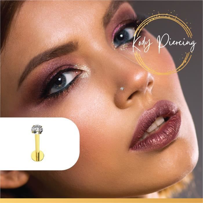 Bijou Pierre Précieuse Piercing de Lèvre Labret En Or Jaune creux 9 carats avec Zircon CZ Rond 2.0mm Serti - Longueur 8.0mm