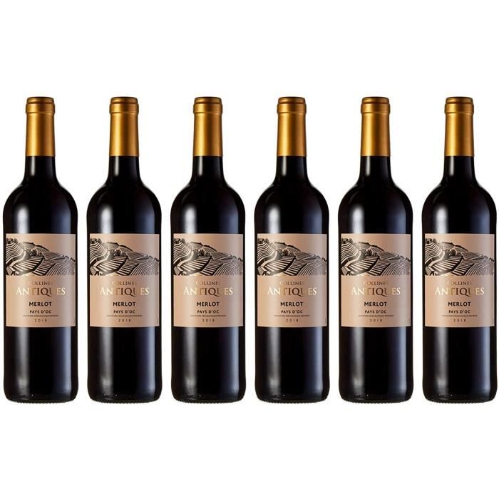 Vin Merlot Collines Antiques, IGP Pays d'Oc, cuvée 2018 (6 x 750 ml)