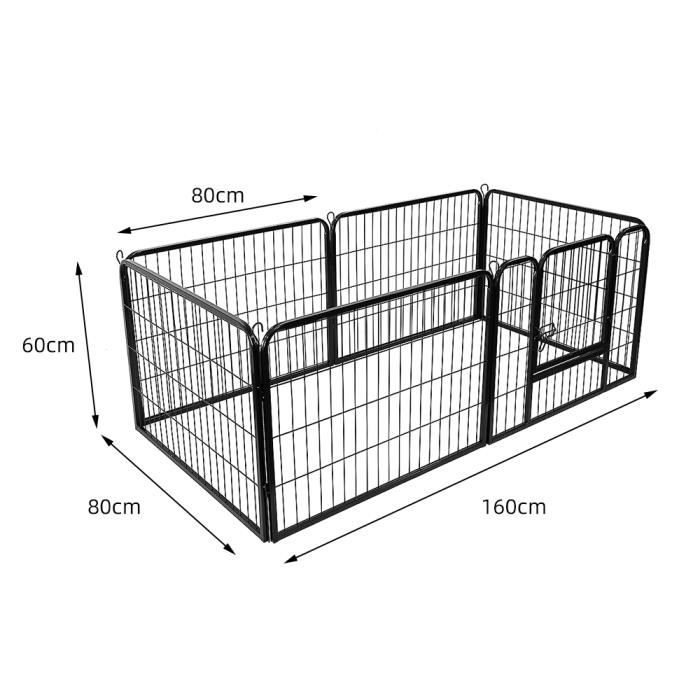 6 Panneux 80*60 cm Parc à Chiots en acier pour animaux de compagnie Parc pliable noir