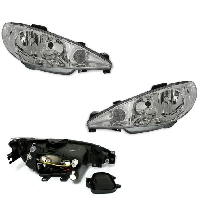 2 FEUX PHARE AVANT + MOTEUR PEUGEOT 206 PHASE 2 & S16 & CC H7 H7 A GLACE LISSE