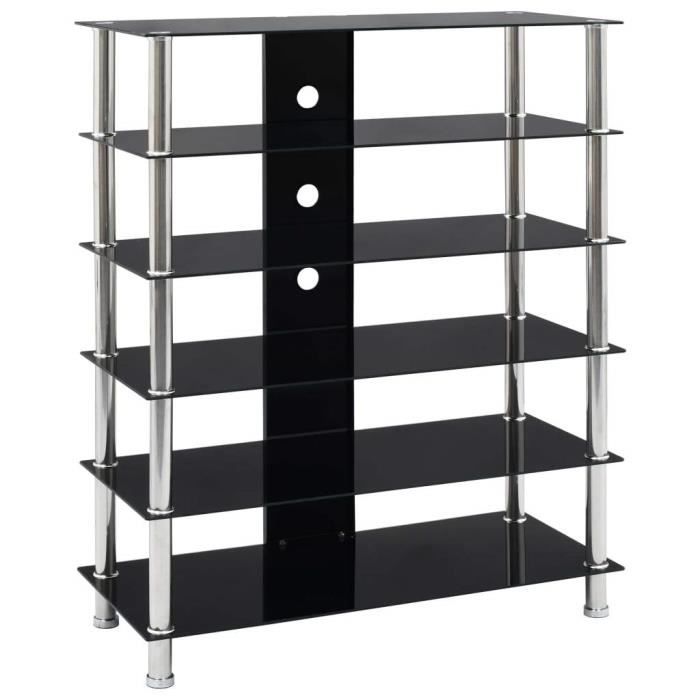 Meuble télé buffet tv télévision design pratique support hi fi noir 90 cm verre trempé 2502237