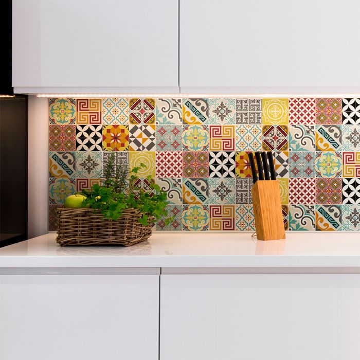 Sticker Mural Carrelage adhésif Cuisine Salle de Bain - 15 STICKERS CARRELAGES AZULEJOS MOSAÏQUE MULTICOLORE - 30x50cm