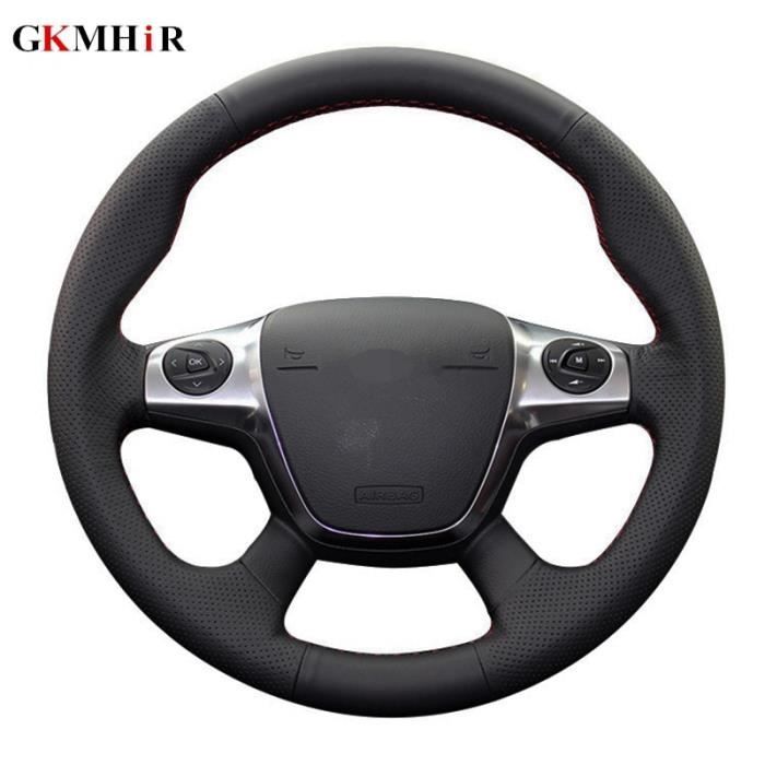 Couvre volant de voiture en cuir artificiel souple noir pour Ford Focus 3 2012 2014 KUGA Escape 2013 2 Light blue Thread