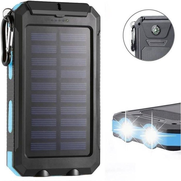 GENOSSEN Chargeur Solaire Portable 50000mAh Batterie Externe Dual USB 1.0A/2.1A IP68 Boussole Étanche LED Sos Lampe De Poche