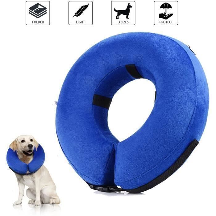Collier Gonflable de Récupération avec Boucle pour Chiens et Chats, Collerette de Protection Ajustable Confortable, M, bleu