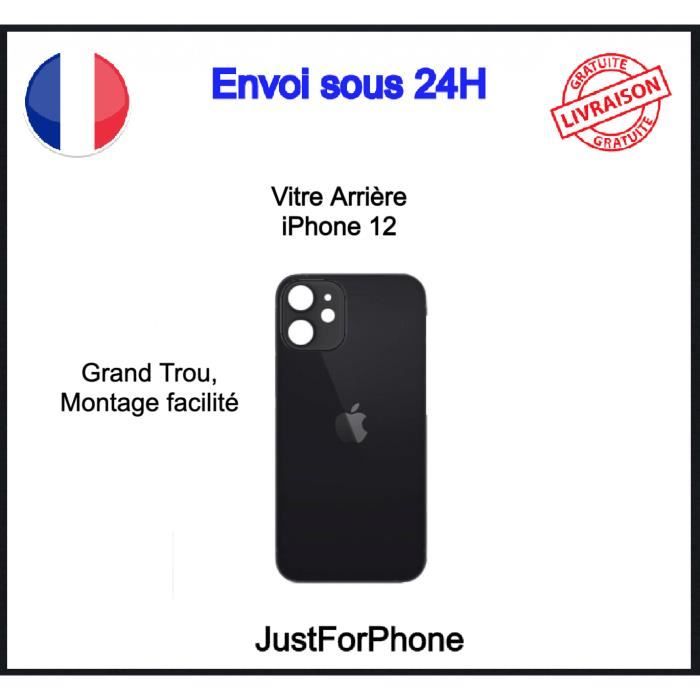 Vitre Arrière Iphone 12 Noir Face Arrière Adhésif Logo
