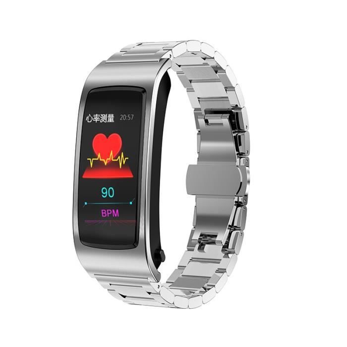 Montre connectée,Bracelet intelligent bluetooth écouteur fréquence cardiaque pression artérielle Fitness Bracelet - Type Argent